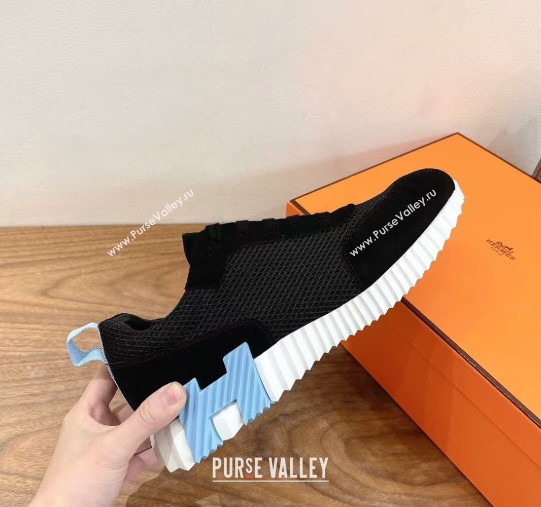 Hermes Bouncing Sneakers in Graphic Mesh and Suede Black/Blue 2024SS (XC-250418037)