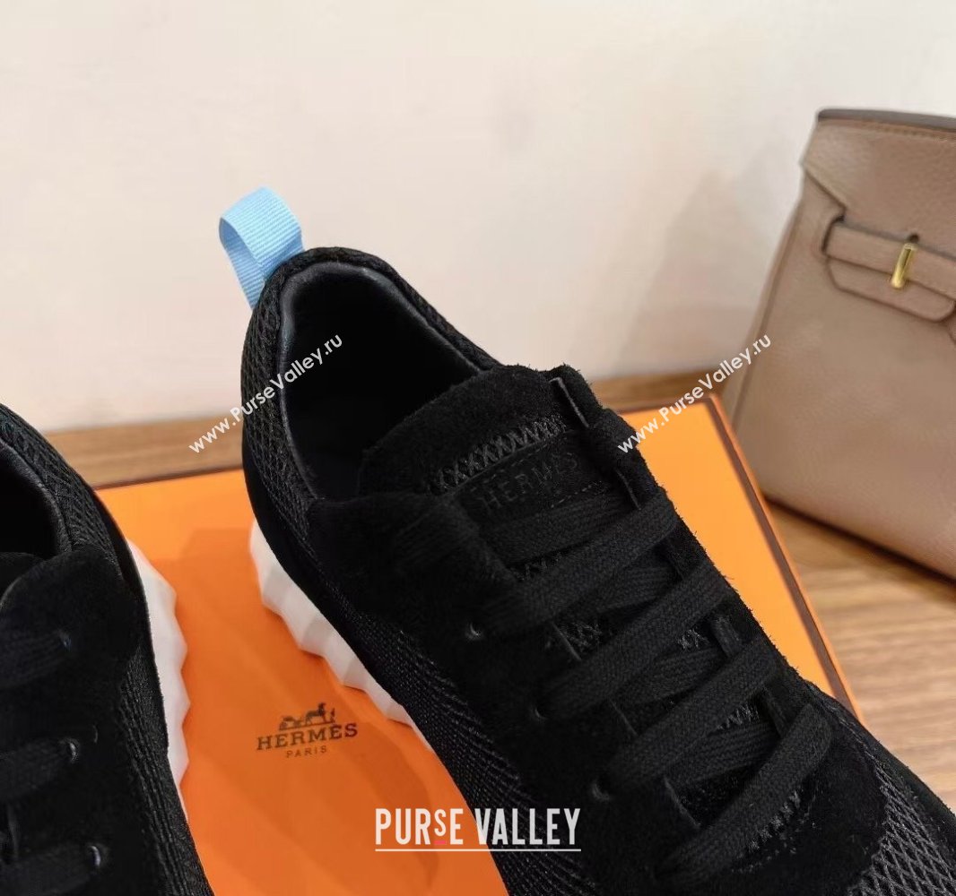 Hermes Bouncing Sneakers in Graphic Mesh and Suede Black/Blue 2024SS (XC-250418037)