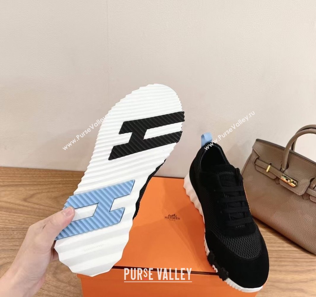 Hermes Bouncing Sneakers in Graphic Mesh and Suede Black/Blue 2024SS (XC-250418037)