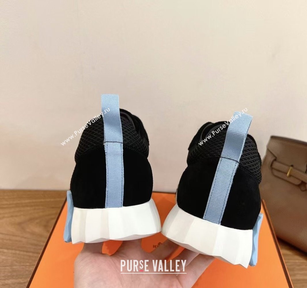 Hermes Bouncing Sneakers in Graphic Mesh and Suede Black/Blue 2024SS (XC-250418037)