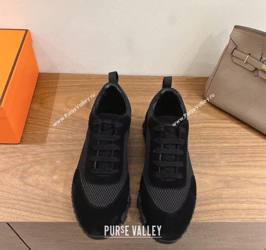 Hermes Bouncing Sneakers in Graphic Mesh and Suede All Black 2024SS (XC-250418039)