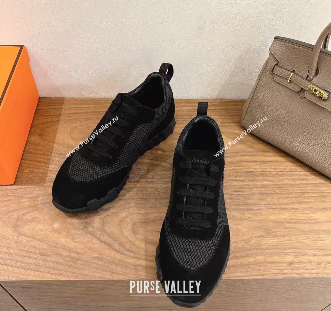 Hermes Bouncing Sneakers in Graphic Mesh and Suede All Black 2024SS (XC-250418039)