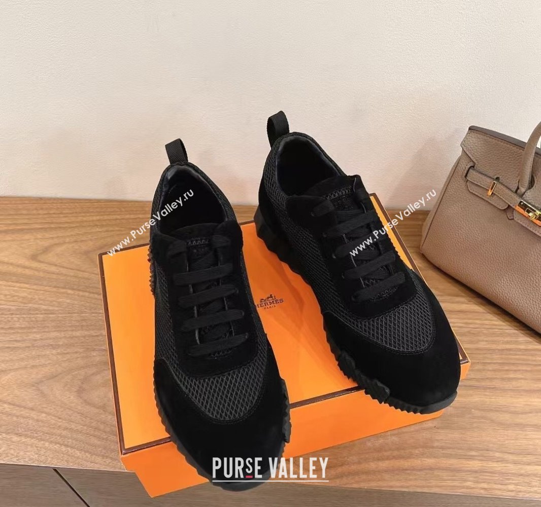 Hermes Bouncing Sneakers in Graphic Mesh and Suede All Black 2024SS (XC-250418039)
