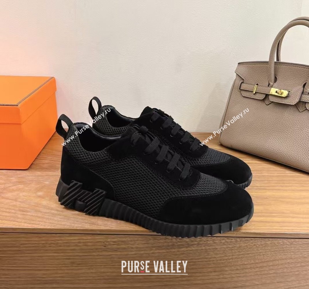 Hermes Bouncing Sneakers in Graphic Mesh and Suede All Black 2024SS (XC-250418039)