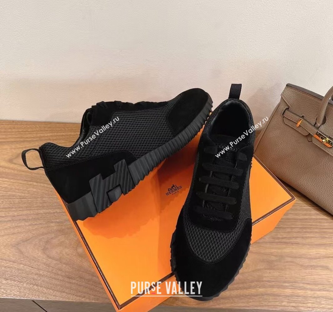 Hermes Bouncing Sneakers in Graphic Mesh and Suede All Black 2024SS (XC-250418039)