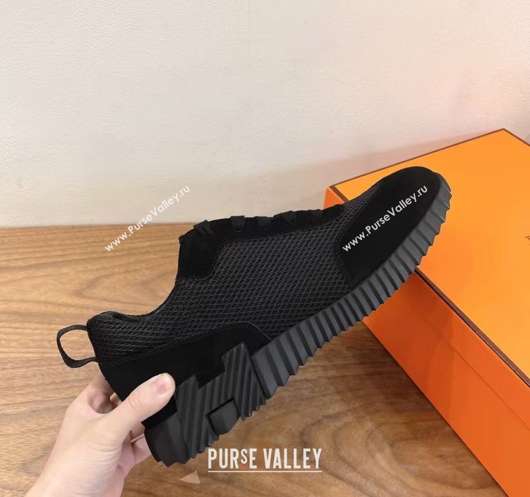 Hermes Bouncing Sneakers in Graphic Mesh and Suede All Black 2024SS (XC-250418039)