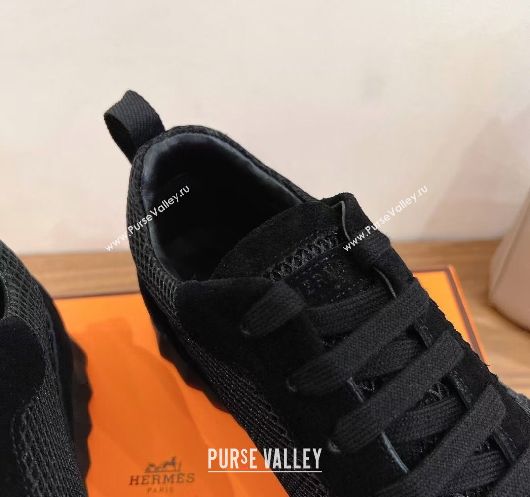 Hermes Bouncing Sneakers in Graphic Mesh and Suede All Black 2024SS (XC-250418039)