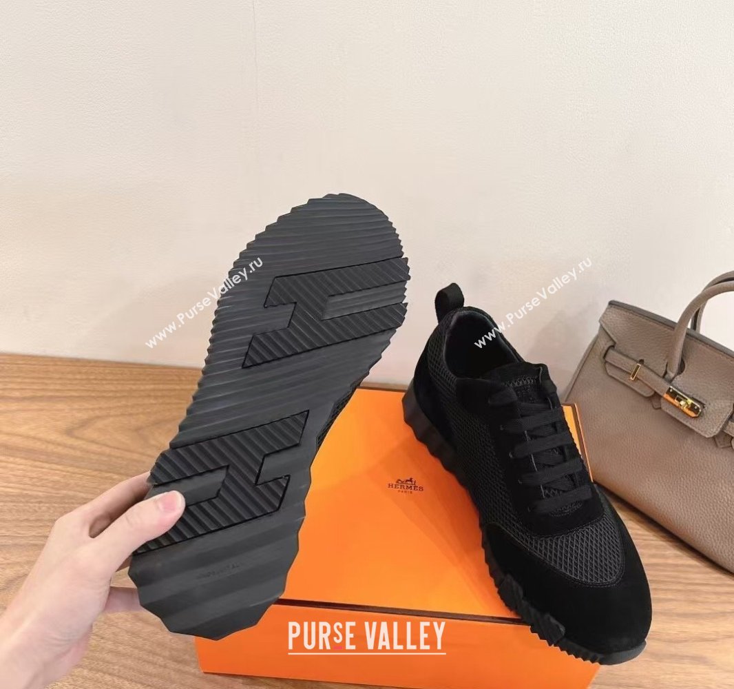 Hermes Bouncing Sneakers in Graphic Mesh and Suede All Black 2024SS (XC-250418039)
