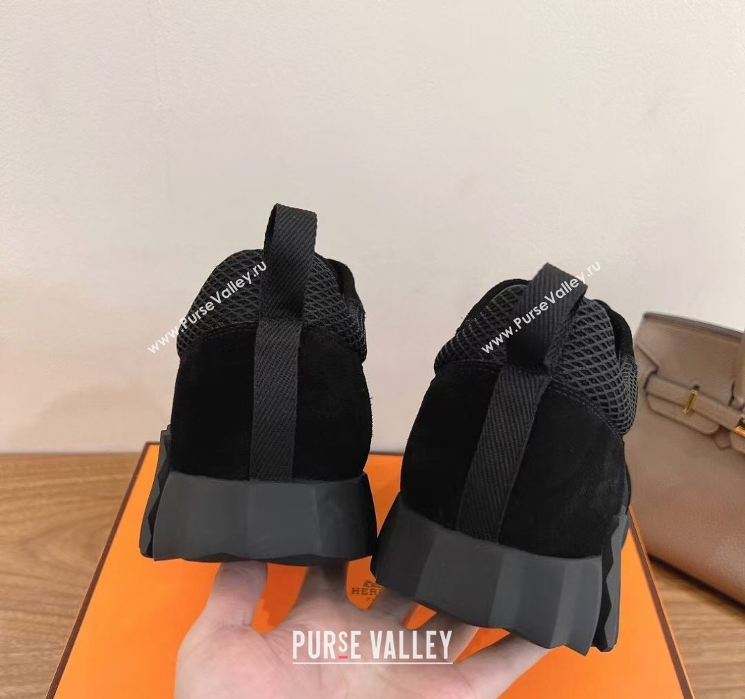 Hermes Bouncing Sneakers in Graphic Mesh and Suede All Black 2024SS (XC-250418039)