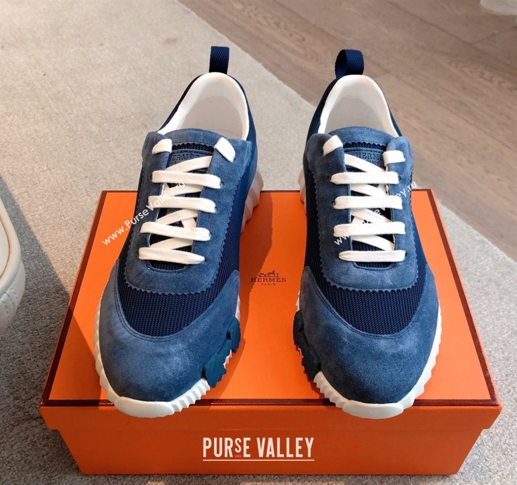 Hermes Bouncing Sneakers in Textured Mesh and Suede Navy Blue 2025 0417 (XC-250417151)