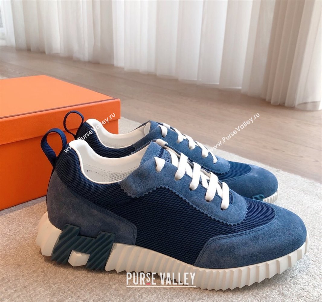 Hermes Bouncing Sneakers in Textured Mesh and Suede Navy Blue 2025 0417 (XC-250417151)
