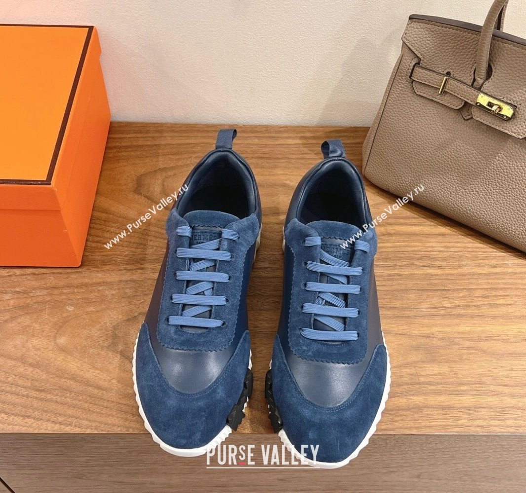 Hermes Bouncing Sneakers in Calfskin Leather and Suede Navy Blue 2024SS (XC-250418070)