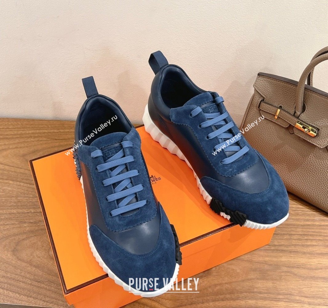 Hermes Bouncing Sneakers in Calfskin Leather and Suede Navy Blue 2024SS (XC-250418070)