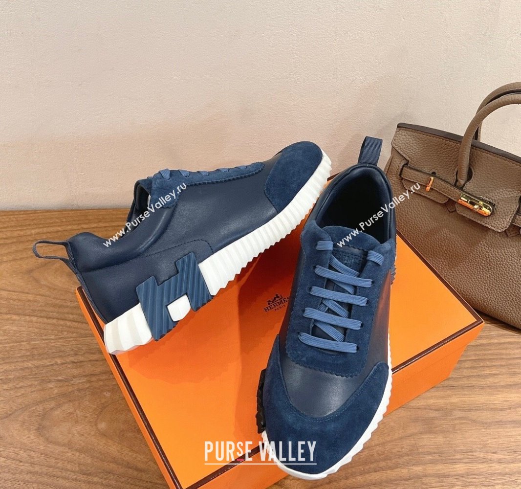 Hermes Bouncing Sneakers in Calfskin Leather and Suede Navy Blue 2024SS (XC-250418070)
