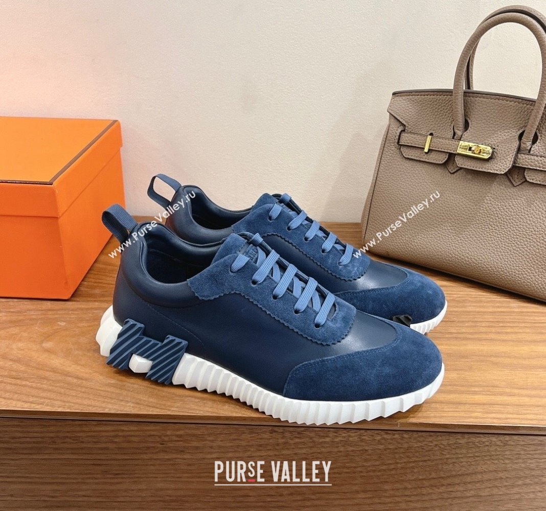 Hermes Bouncing Sneakers in Calfskin Leather and Suede Navy Blue 2024SS (XC-250418070)