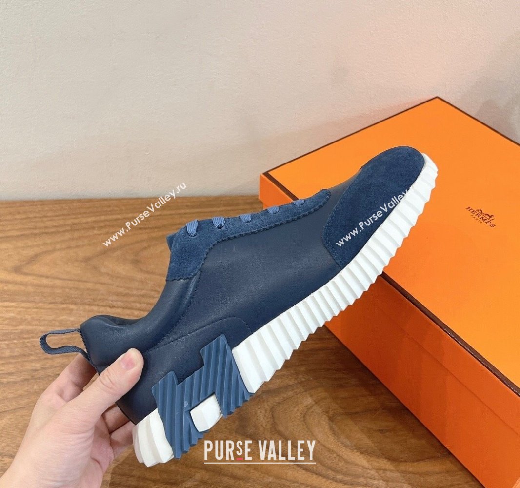 Hermes Bouncing Sneakers in Calfskin Leather and Suede Navy Blue 2024SS (XC-250418070)