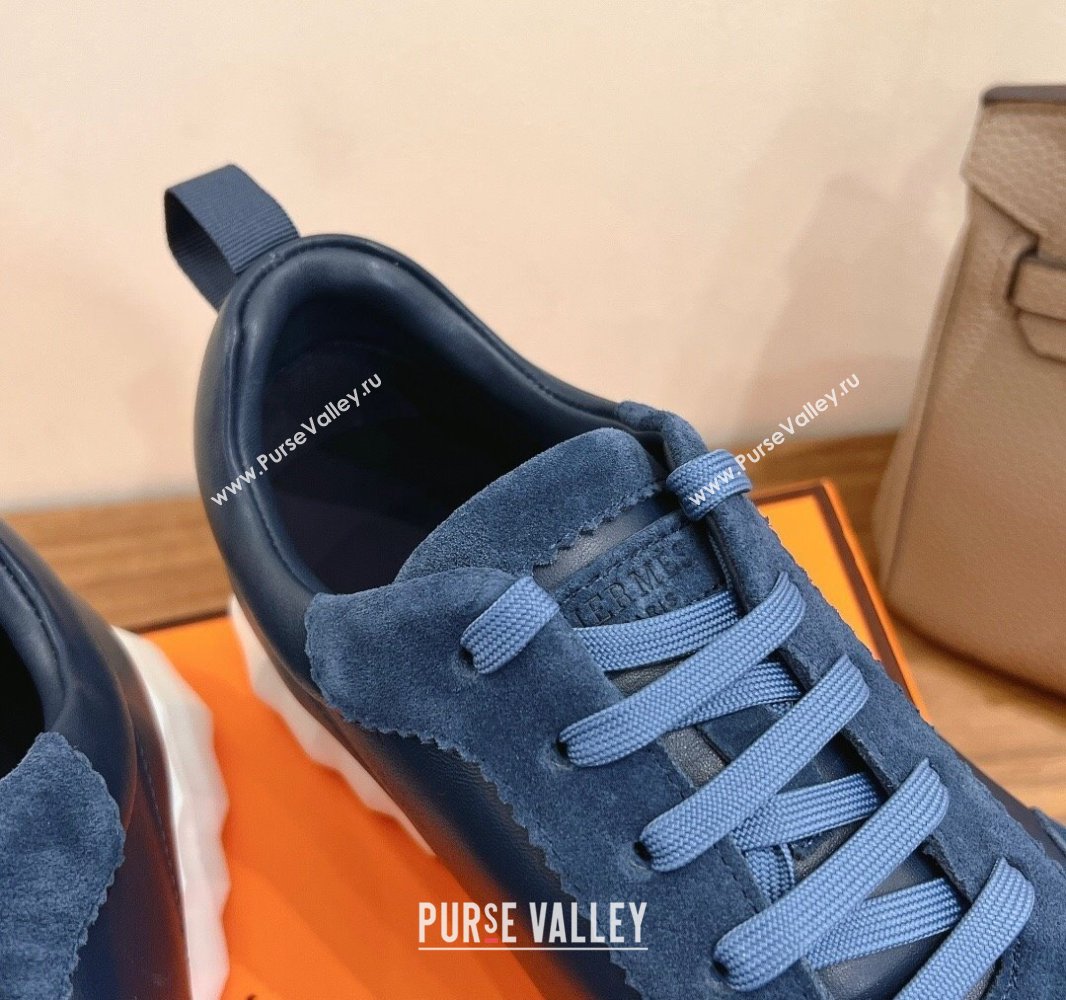 Hermes Bouncing Sneakers in Calfskin Leather and Suede Navy Blue 2024SS (XC-250418070)