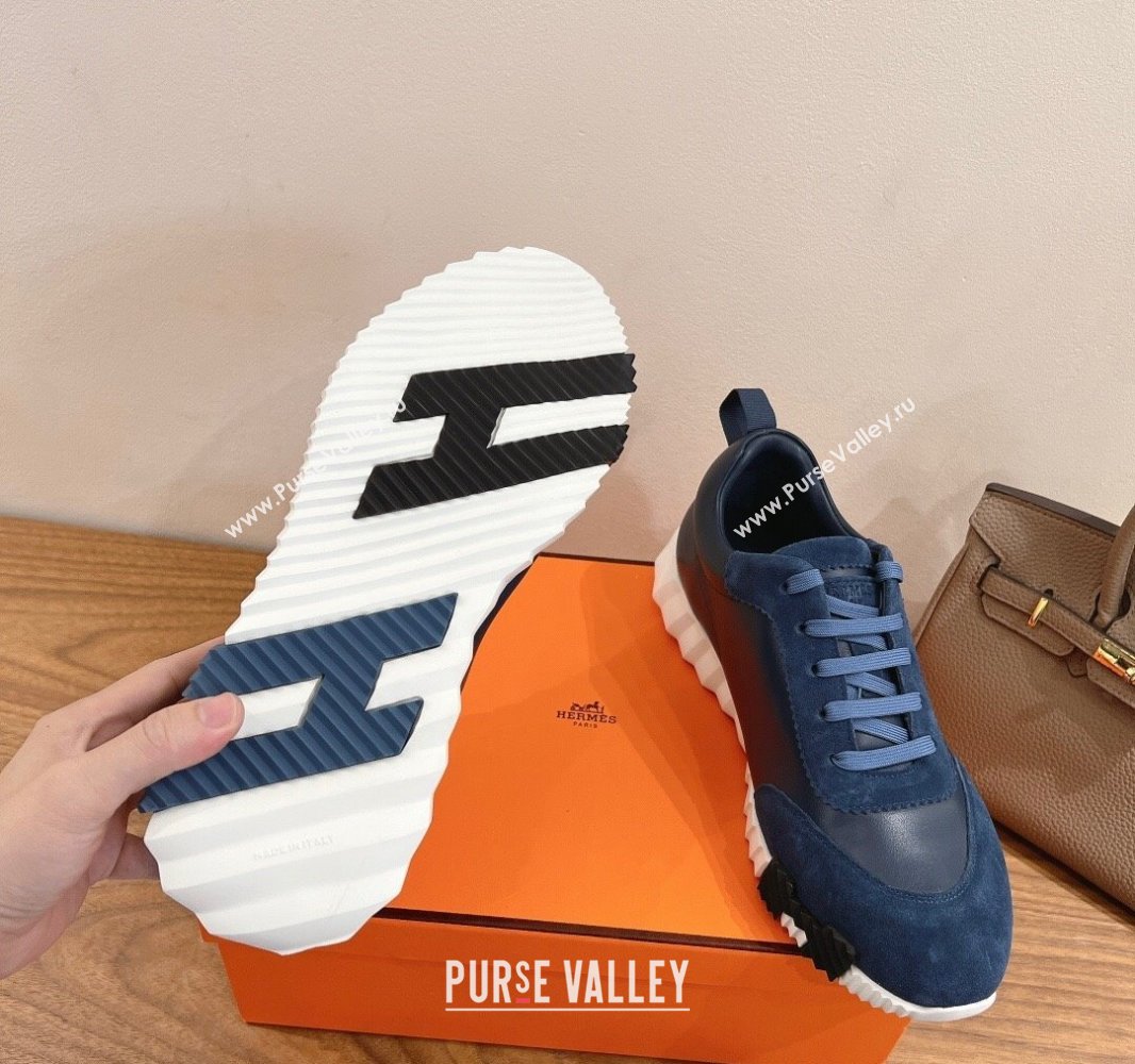 Hermes Bouncing Sneakers in Calfskin Leather and Suede Navy Blue 2024SS (XC-250418070)