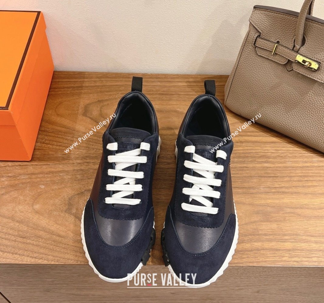 Hermes Bouncing Sneakers in Calfskin Leather and Suede Dark Blue 2024SS (XC-250418071)