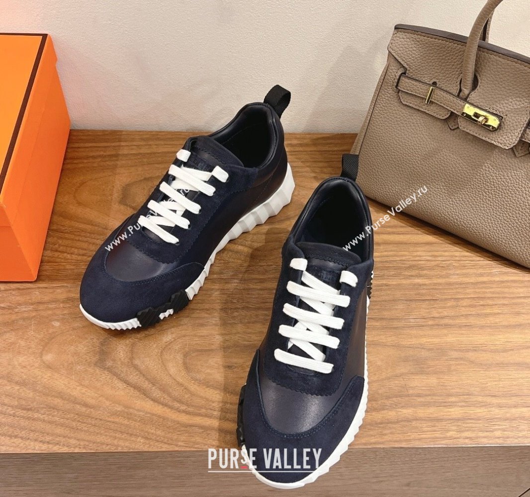 Hermes Bouncing Sneakers in Calfskin Leather and Suede Dark Blue 2024SS (XC-250418071)