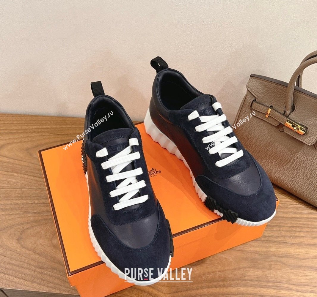 Hermes Bouncing Sneakers in Calfskin Leather and Suede Dark Blue 2024SS (XC-250418071)