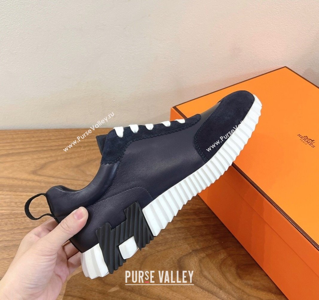Hermes Bouncing Sneakers in Calfskin Leather and Suede Dark Blue 2024SS (XC-250418071)