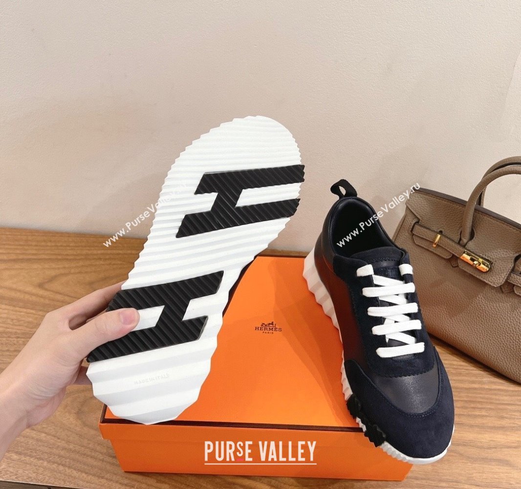 Hermes Bouncing Sneakers in Calfskin Leather and Suede Dark Blue 2024SS (XC-250418071)