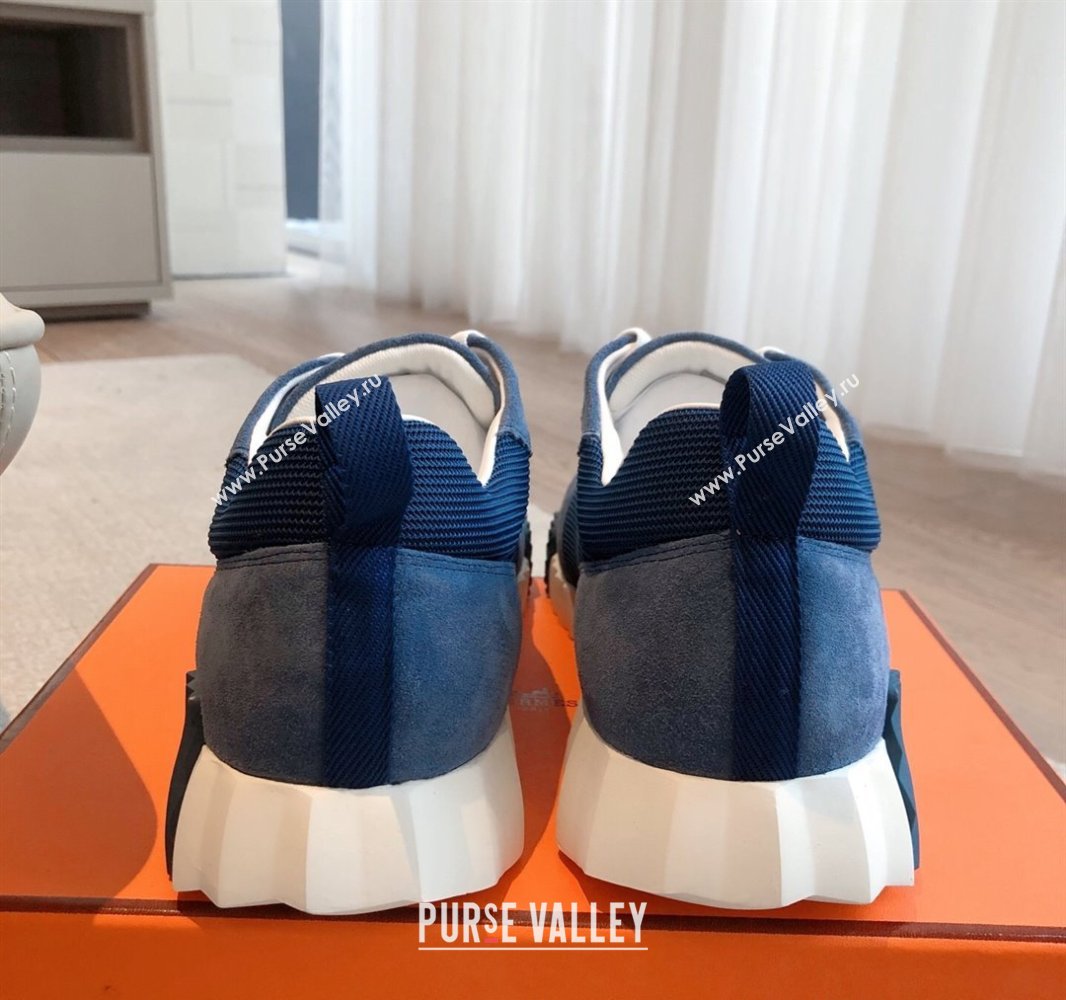 Hermes Bouncing Sneakers in Textured Mesh and Suede Navy Blue 2025 0417 (XC-250417151)