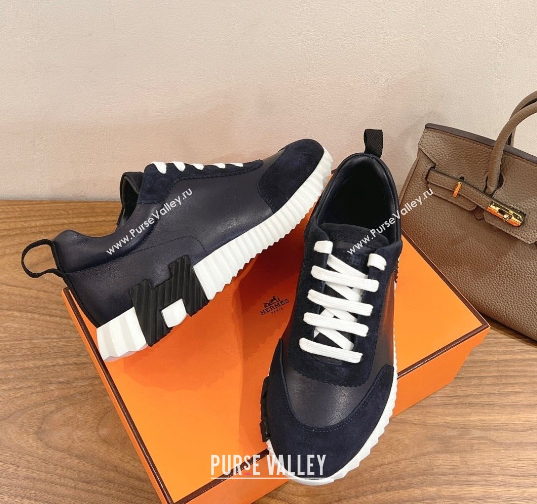 Hermes Bouncing Sneakers in Calfskin Leather and Suede Dark Blue 2024SS (XC-250418071)