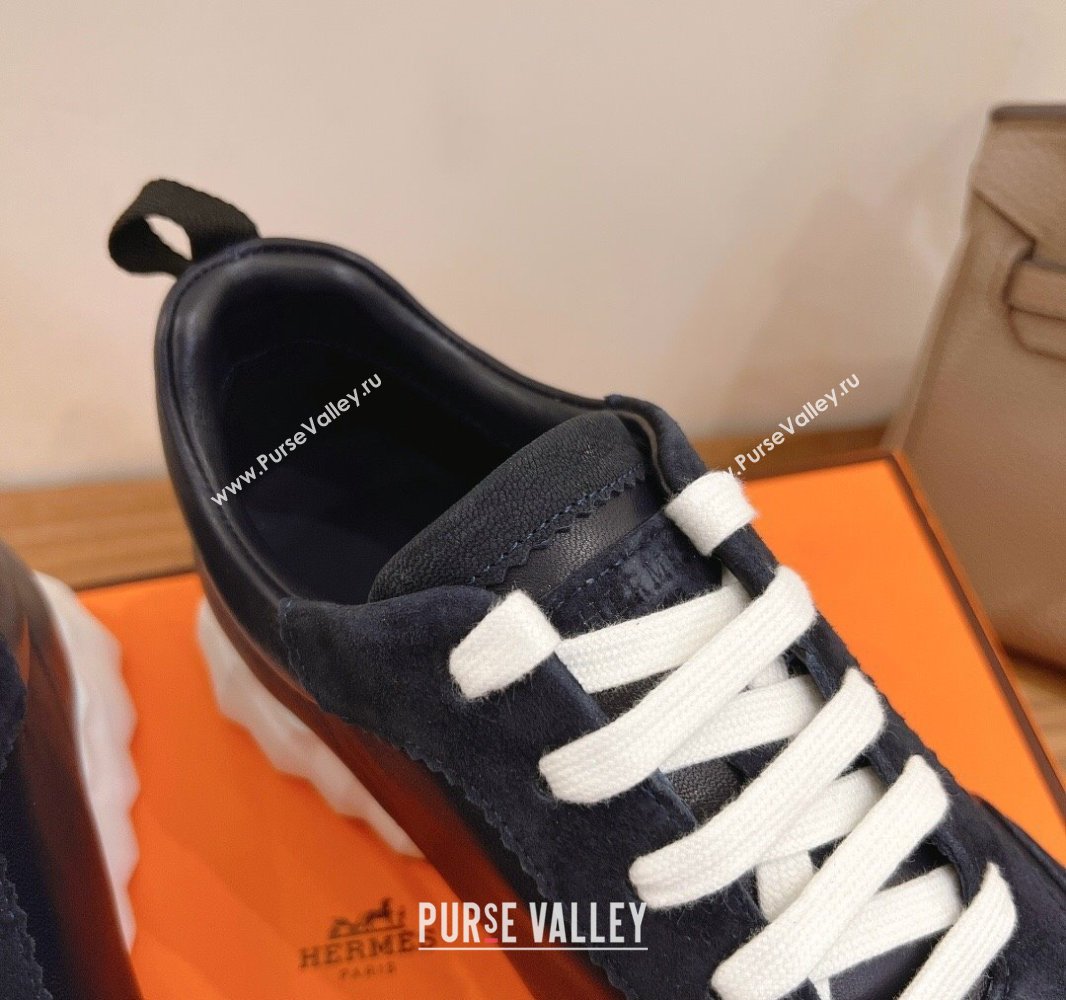 Hermes Bouncing Sneakers in Calfskin Leather and Suede Dark Blue 2024SS (XC-250418071)