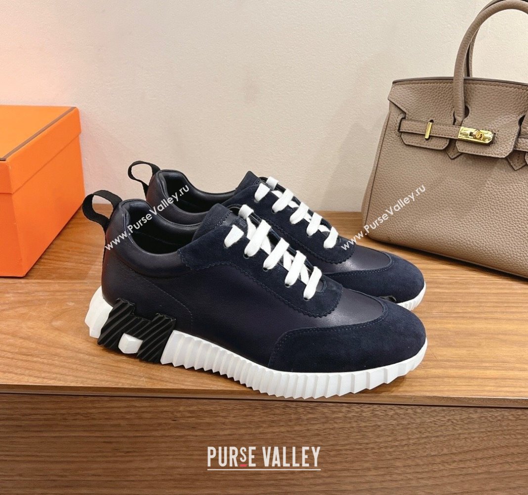 Hermes Bouncing Sneakers in Calfskin Leather and Suede Dark Blue 2024SS (XC-250418071)