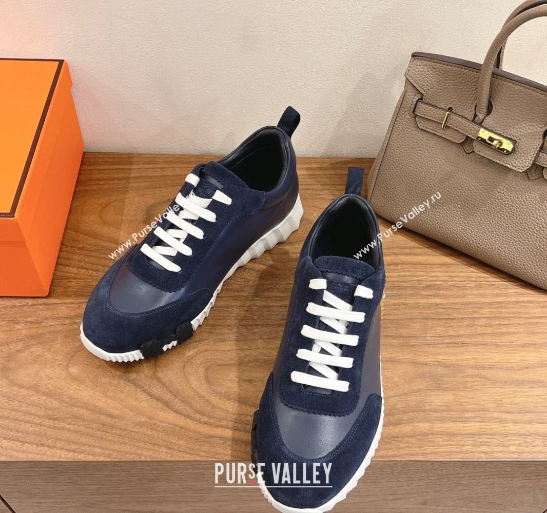 Hermes Bouncing Sneakers in Calfskin Leather and Suede Deep Blue 2024SS (XC-250418073)