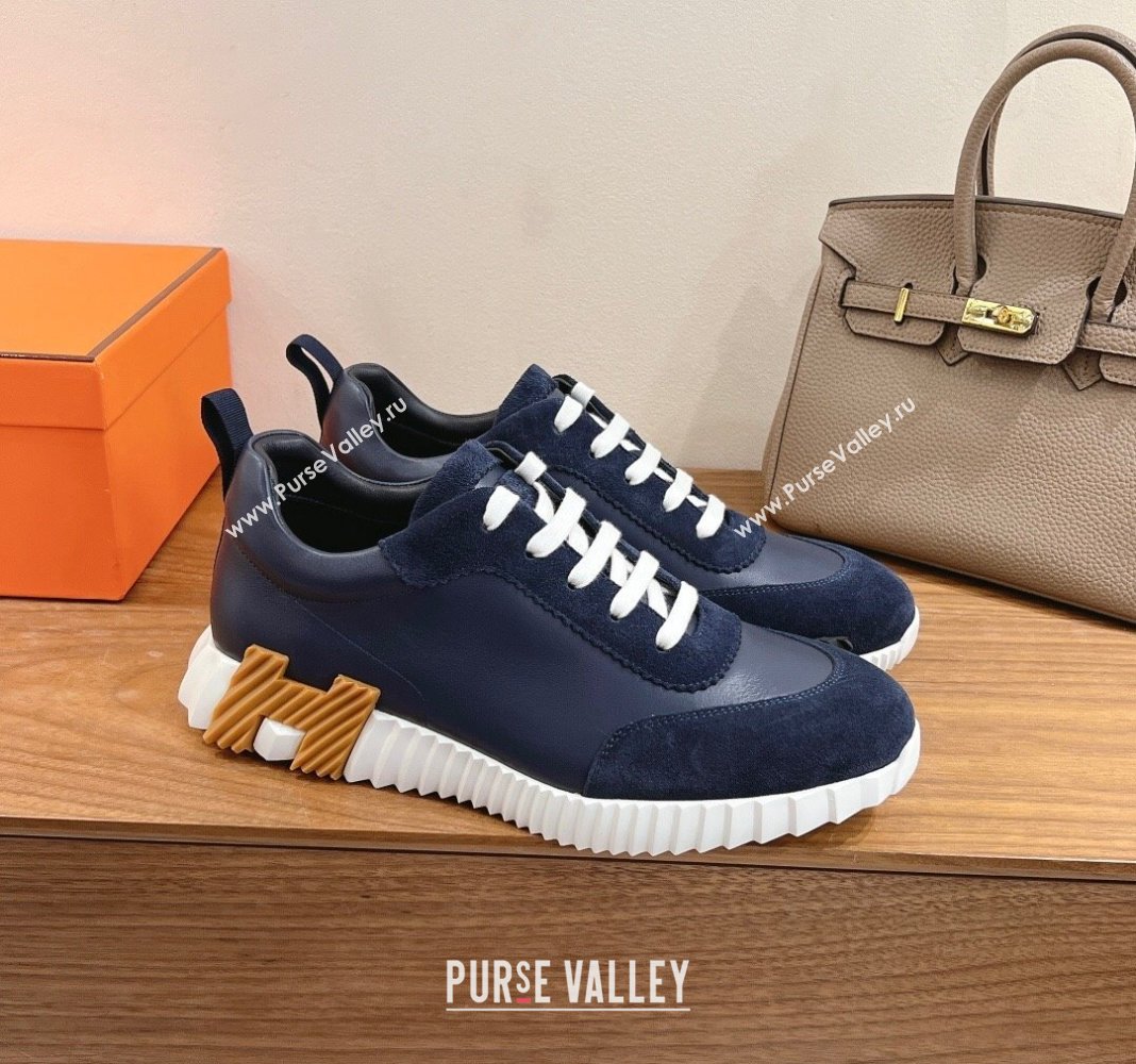 Hermes Bouncing Sneakers in Calfskin Leather and Suede Deep Blue 2024SS (XC-250418073)