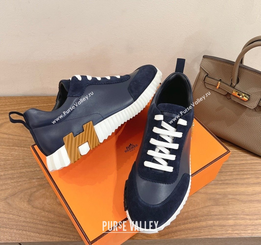 Hermes Bouncing Sneakers in Calfskin Leather and Suede Deep Blue 2024SS (XC-250418073)