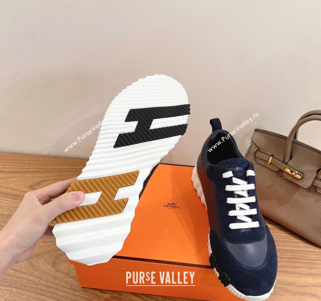 Hermes Bouncing Sneakers in Calfskin Leather and Suede Deep Blue 2024SS (XC-250418073)