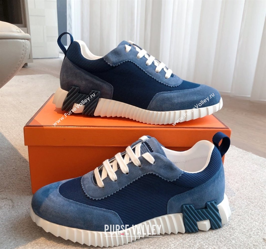 Hermes Bouncing Sneakers in Textured Mesh and Suede Navy Blue 2025 0417 (XC-250417151)