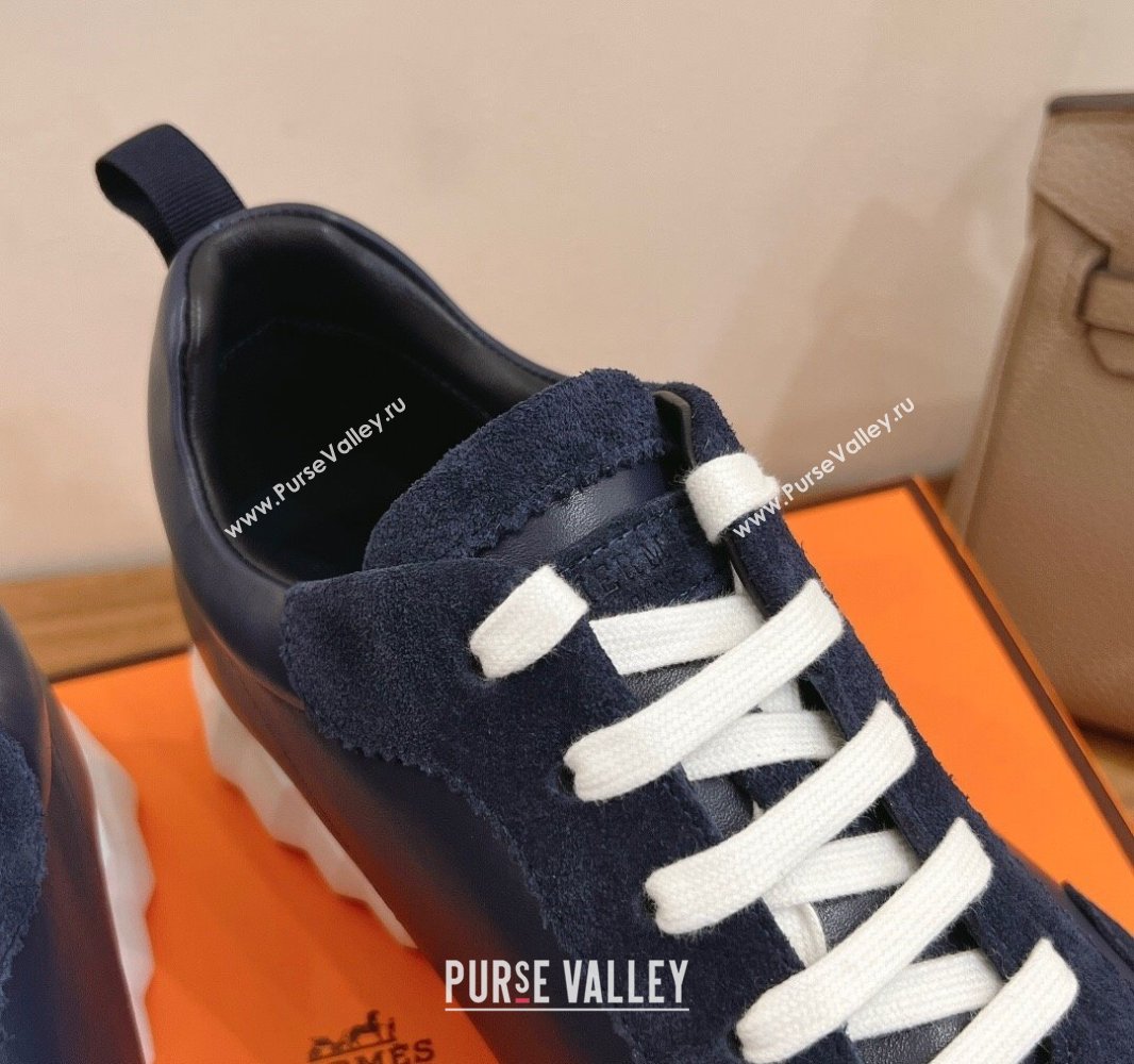 Hermes Bouncing Sneakers in Calfskin Leather and Suede Deep Blue 2024SS (XC-250418073)