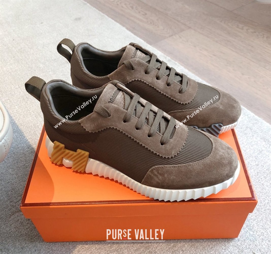 Hermes Bouncing Sneakers in Textured Mesh and Suede Brown 9 2025 0417 (XC-250417152)