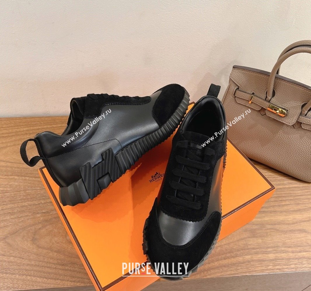 Hermes Bouncing Sneakers in Calfskin Leather and Suede All Black 2024SS (XC-250418076)