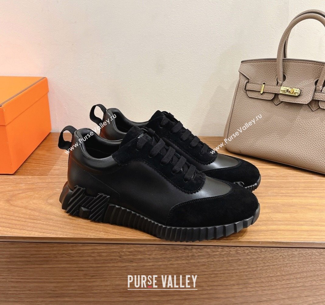 Hermes Bouncing Sneakers in Calfskin Leather and Suede All Black 2024SS (XC-250418076)