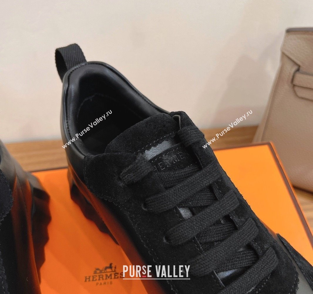 Hermes Bouncing Sneakers in Calfskin Leather and Suede All Black 2024SS (XC-250418076)