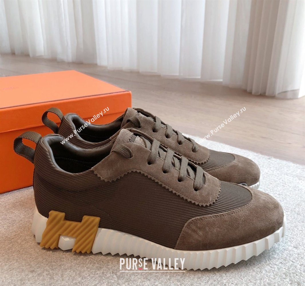 Hermes Bouncing Sneakers in Textured Mesh and Suede Brown 9 2025 0417 (XC-250417152)