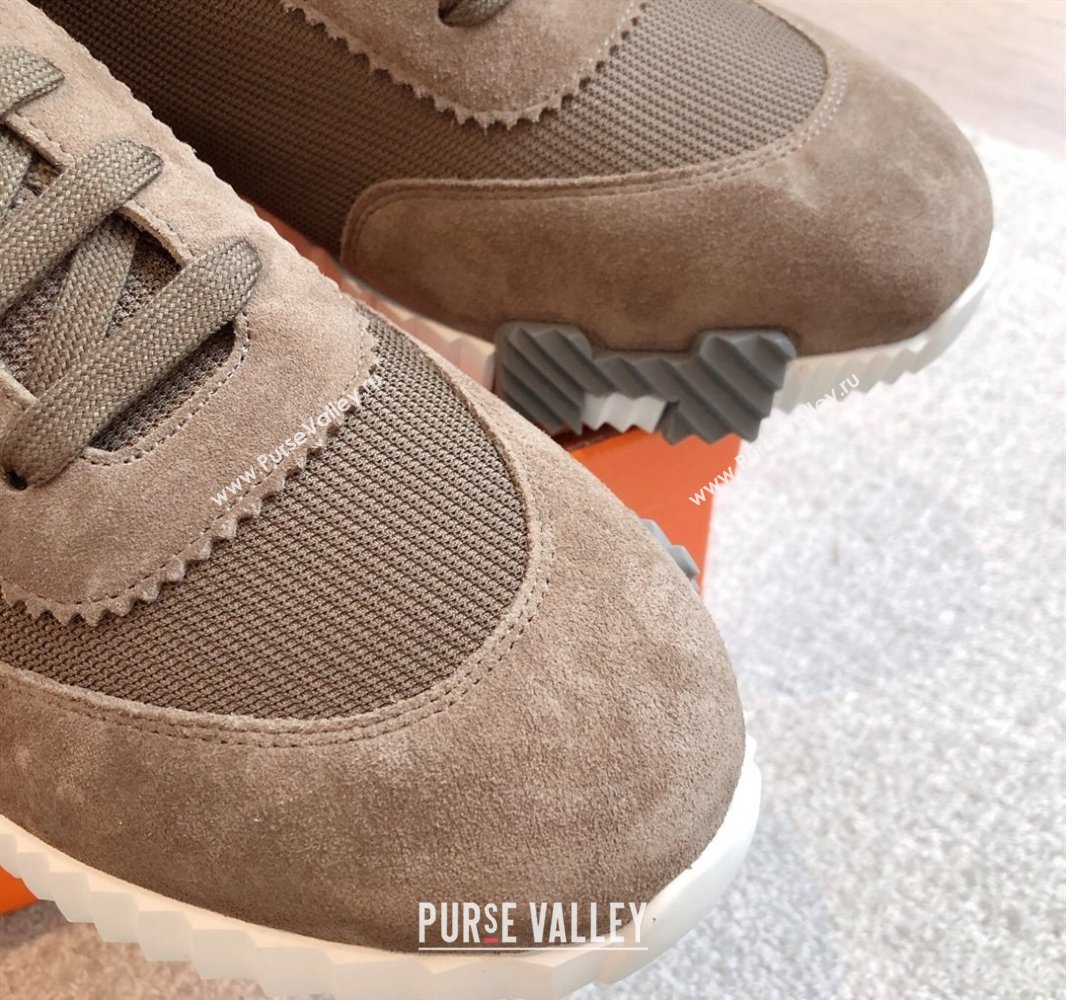 Hermes Bouncing Sneakers in Textured Mesh and Suede Brown 9 2025 0417 (XC-250417152)