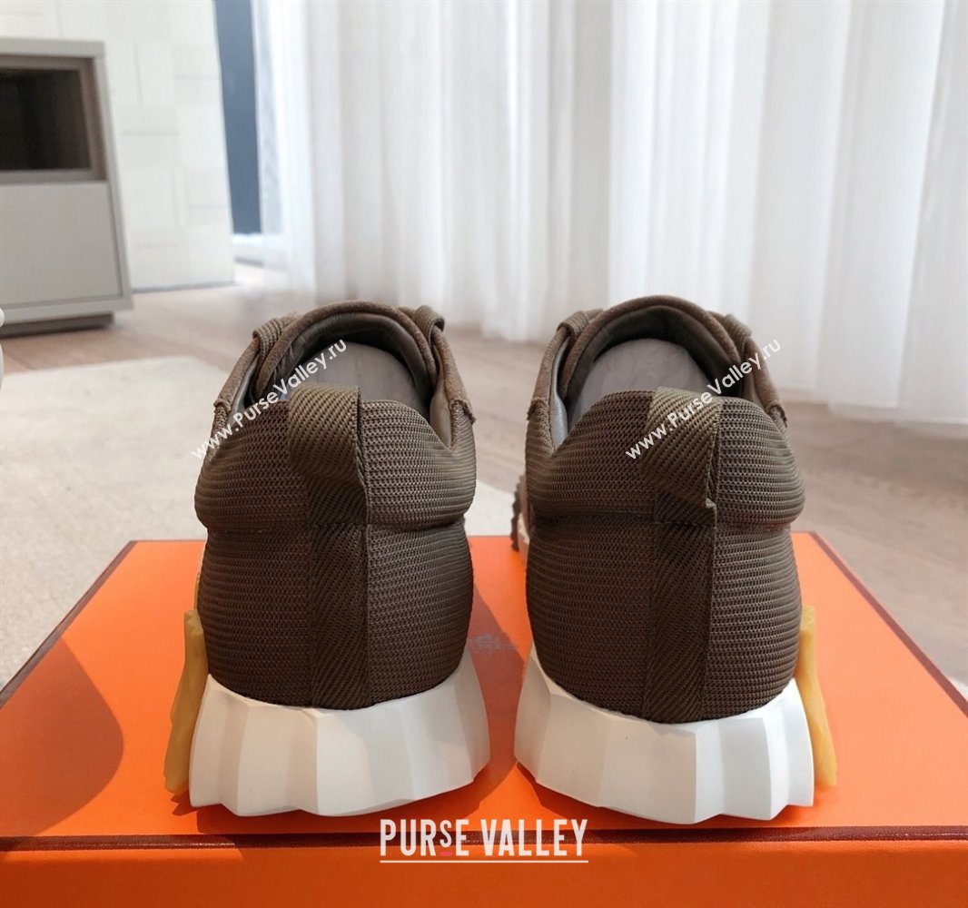 Hermes Bouncing Sneakers in Textured Mesh and Suede Brown 9 2025 0417 (XC-250417152)