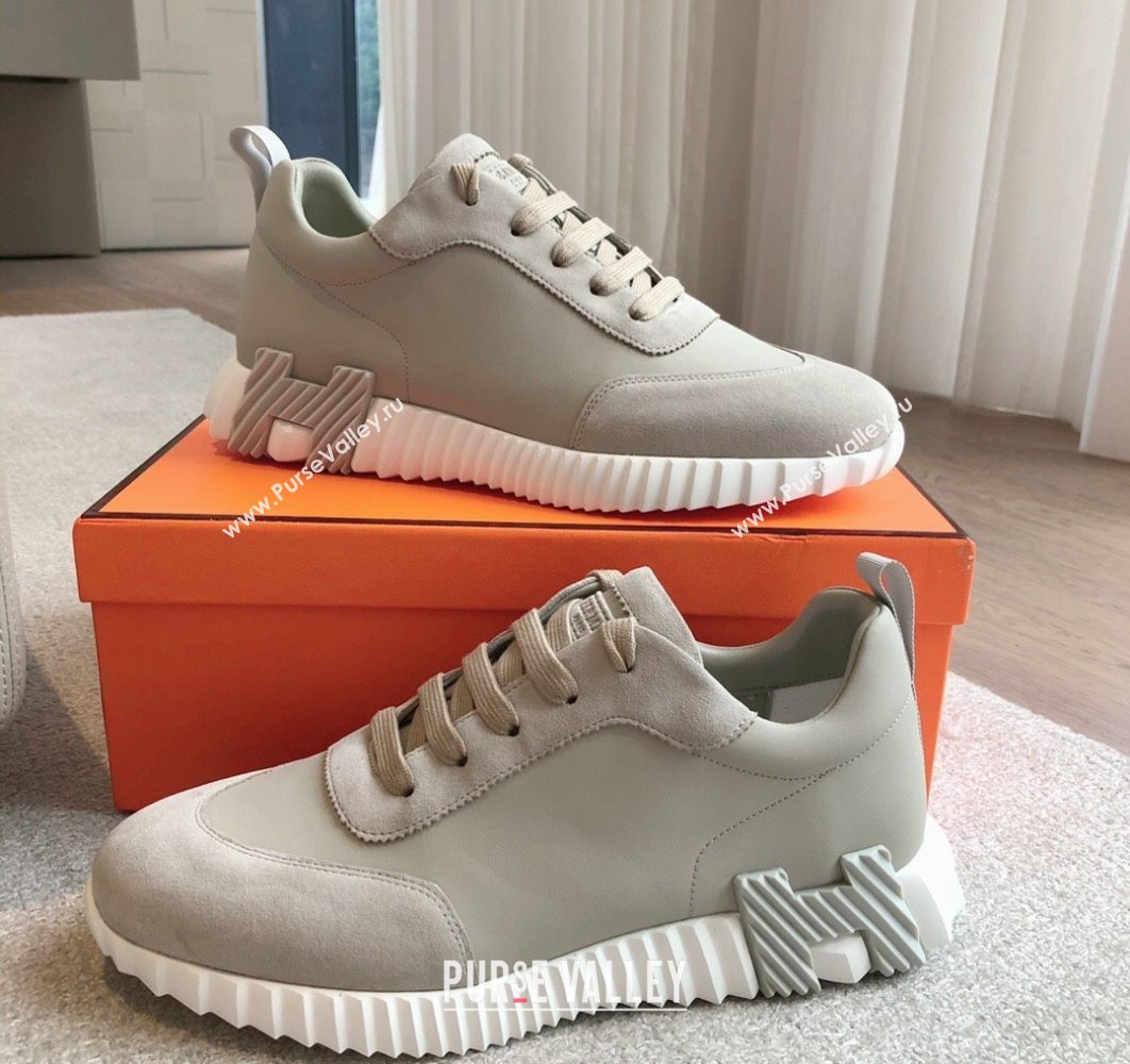 Hermes Bouncing Sneakers in Calfskin Leather and Suede Grey1 2024New (XC-250418084)