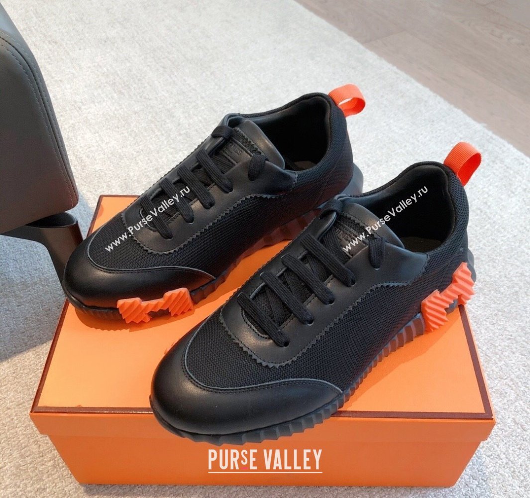 Hermes Bouncing Sneakers in Graphic Mesh and Calfskin Black/Orange 2023SS (XC-250418048)