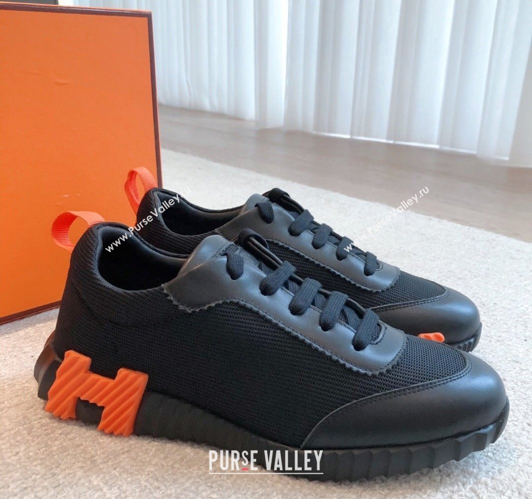 Hermes Bouncing Sneakers in Graphic Mesh and Calfskin Black/Orange 2023SS (XC-250418048)