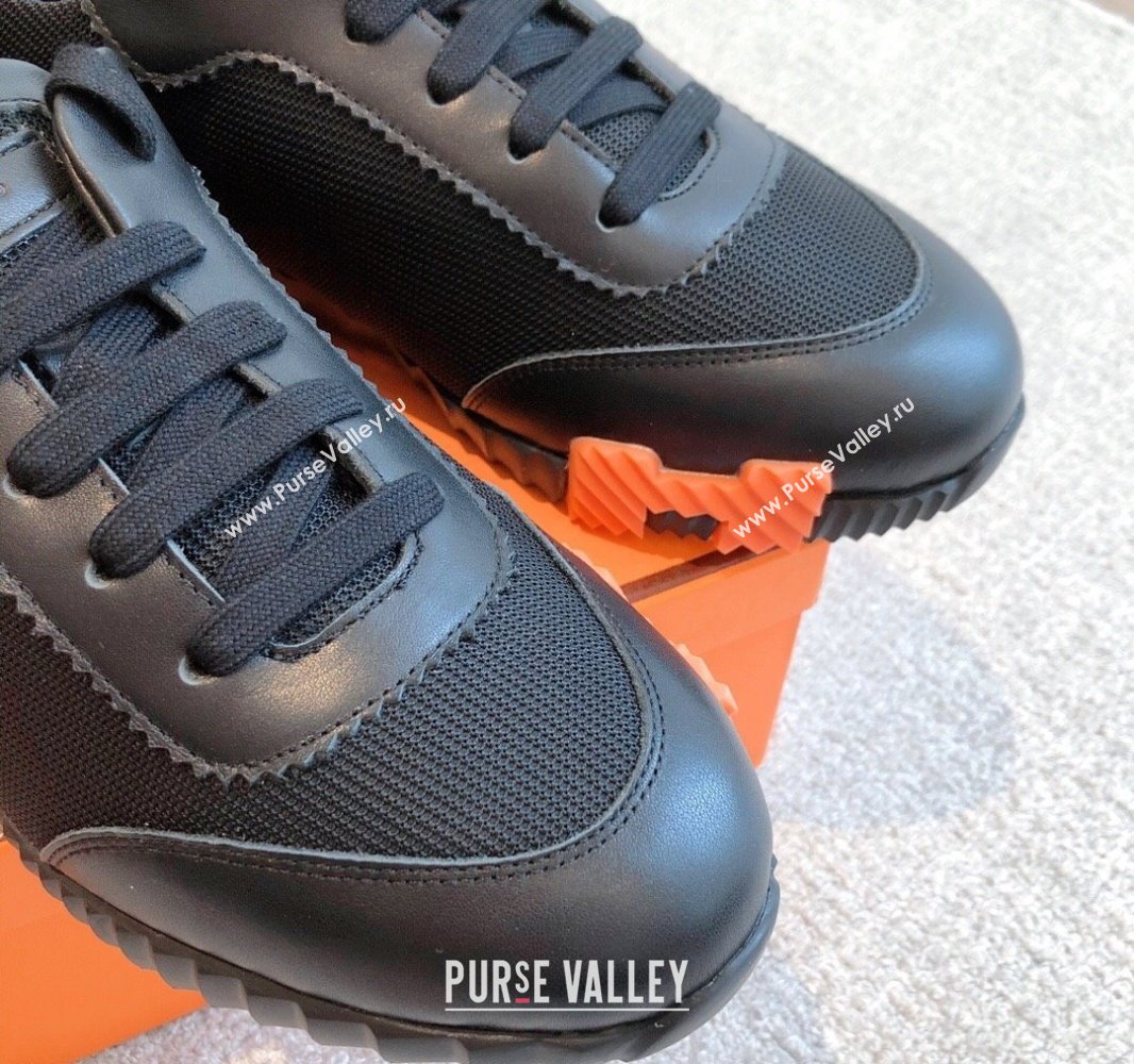 Hermes Bouncing Sneakers in Graphic Mesh and Calfskin Black/Orange 2023SS (XC-250418048)