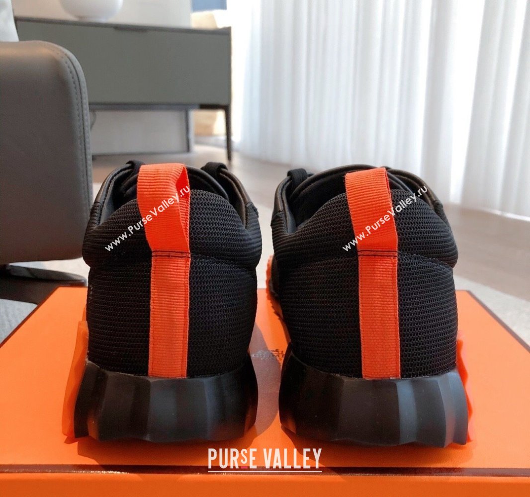 Hermes Bouncing Sneakers in Graphic Mesh and Calfskin Black/Orange 2023SS (XC-250418048)
