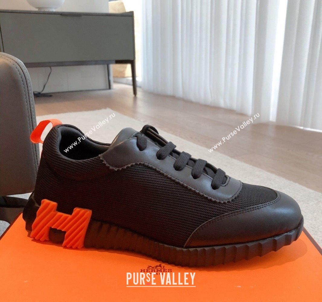 Hermes Bouncing Sneakers in Graphic Mesh and Calfskin Black/Orange 2023SS (XC-250418048)